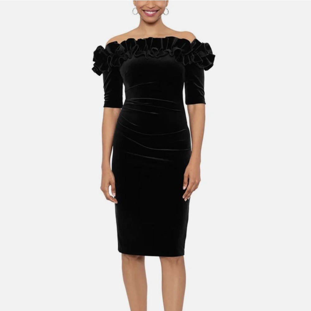 XSCAPE Womens Velvet Off-The-Shoulder Cocktail And Party Dress size 14